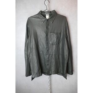 BALDWIN Men Black Leather Button Down Shirt Long Sleeve Casual Size Large